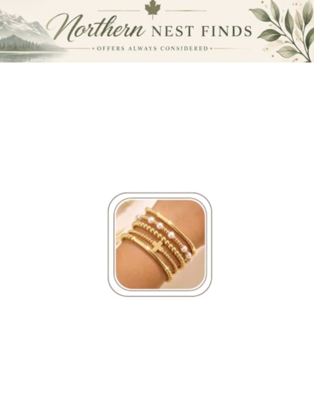 14K Gold Plated Beaded Bracelet Stack Set 5Pcs Stretch Elastic Layering